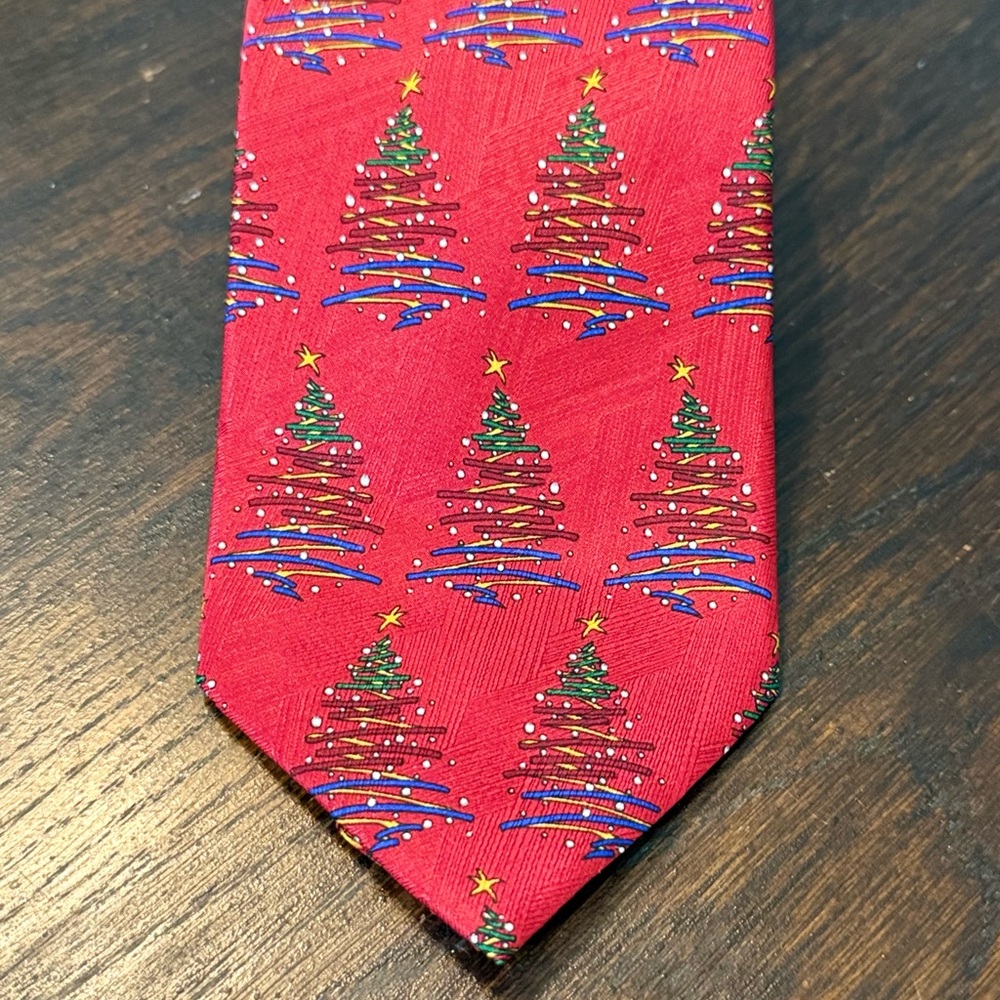 Vintage Silk Festive Red Christmas Tree Men's Tie